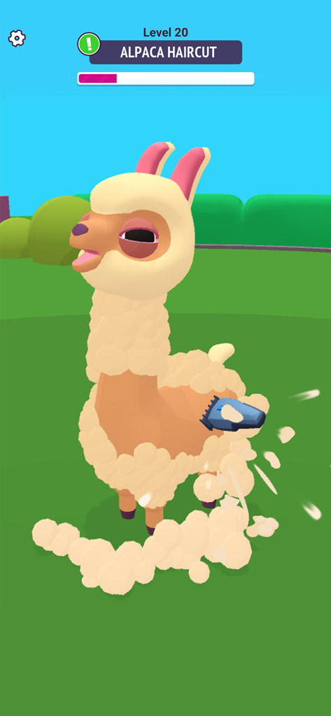 Zoo - Happy Animals - Cartoon alpaca receiving a haircut in the Zoo Happy Animals mobile game