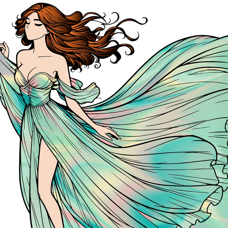 realistic woman in dress flowing the the wind