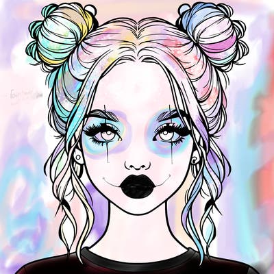 realistic girl with two buns in hair and lips