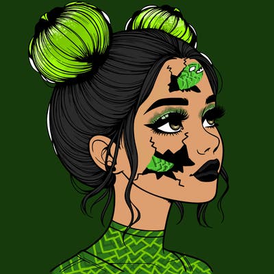 realistic girl with buns on the top of her head