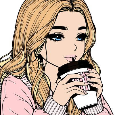 realistic girl drinking coffee