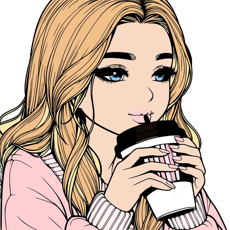 realistic girl drinking coffee
