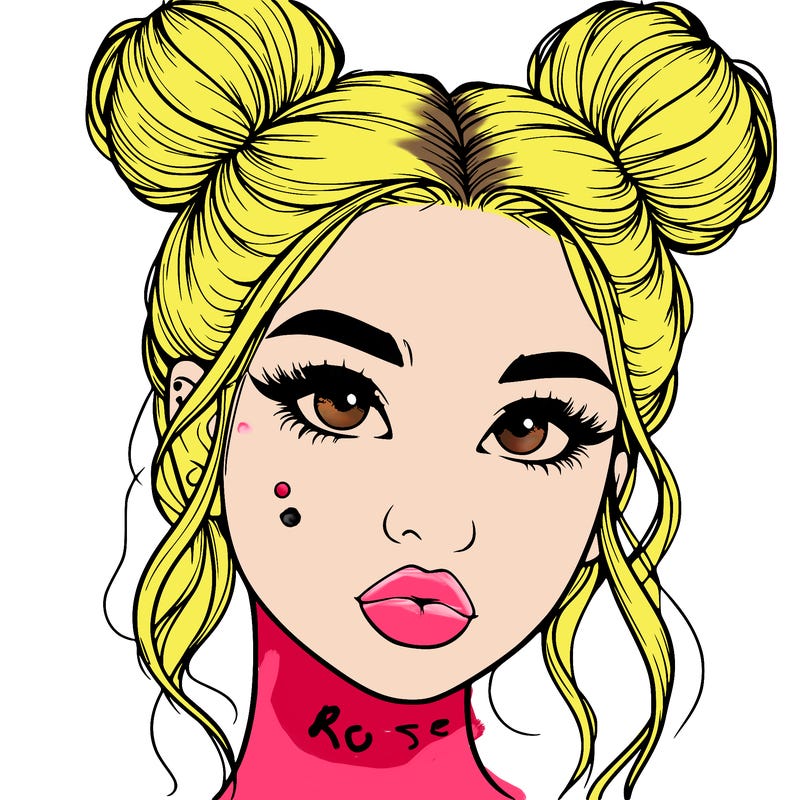 realistic girl with two buns on her hair and lips
