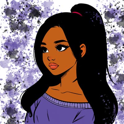 realistic girl with a high ponytail