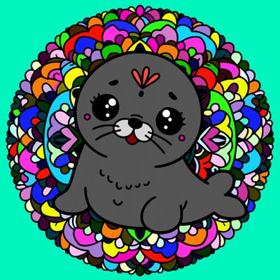 a cute baby seal mandala
