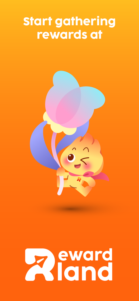 Reward Land - Flare mascot holding a flower on the Reward Land welcome screen