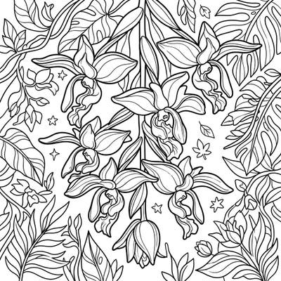 Immerse yourself in the captivating world of Stanhopea Orchids with this detailed coloring template. Featuring their distinctive pendant blooms and lush tropical foliage, it promises a truly unique creative escape.