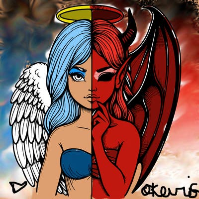 realistic angel half demon