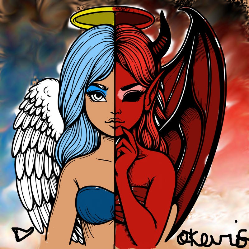 realistic angel half demon