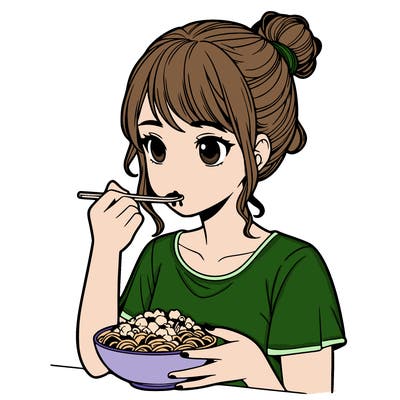 a realistic girl, eating food