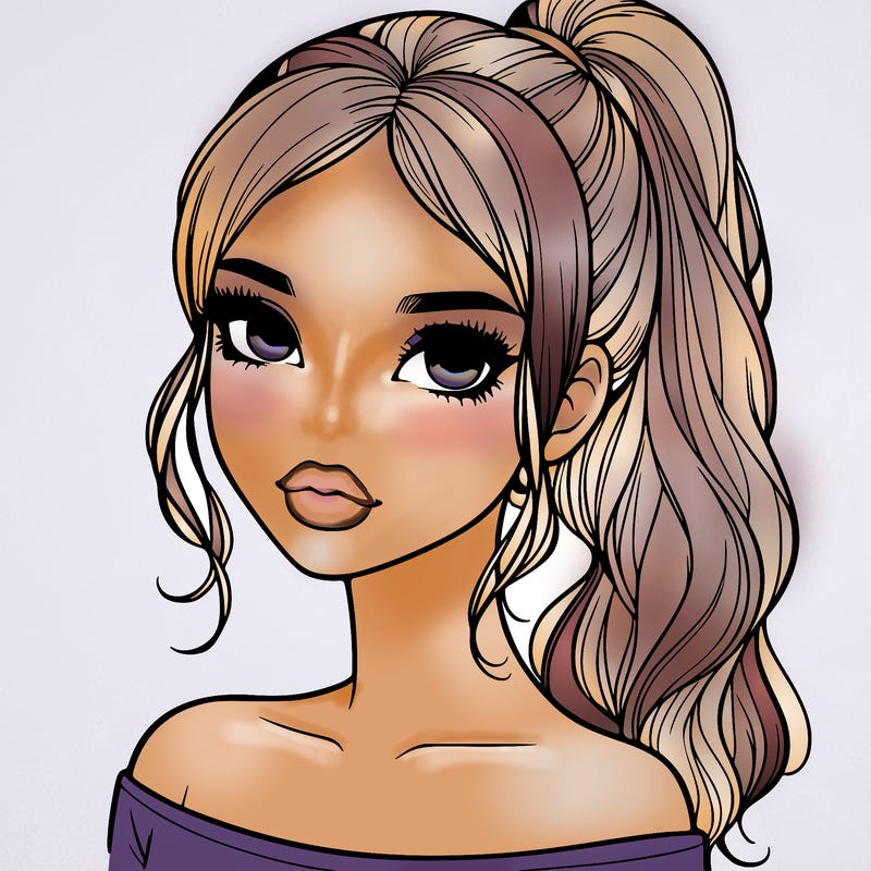 realistic girl with a ponytail and lips