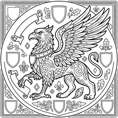 Dive into the noble world of heraldry with this stunning griffin coloring page, specially crafted for seniors. Its bold lines and elegant patterns offer a calming and rewarding creative escape.
