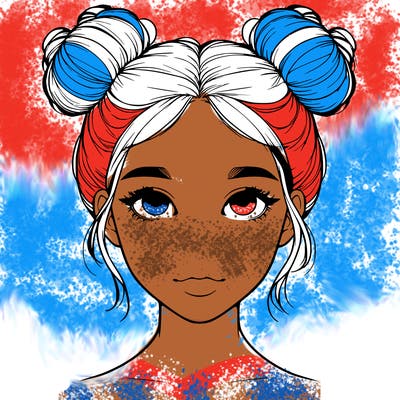 realistic girl with two buns on top of her head