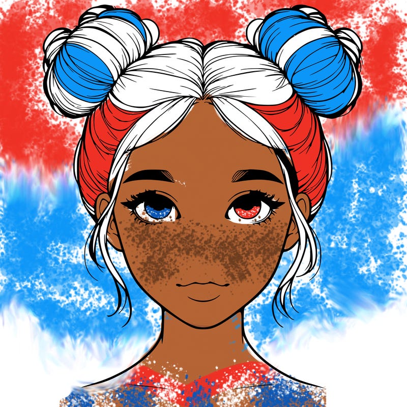 realistic girl with two buns on top of her head