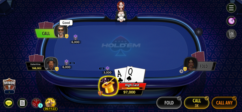 House of Poker - Texas Holdem - Table de poker en ligne Texas Hold'em avec des avatars de joueurs et une session de jeu active
