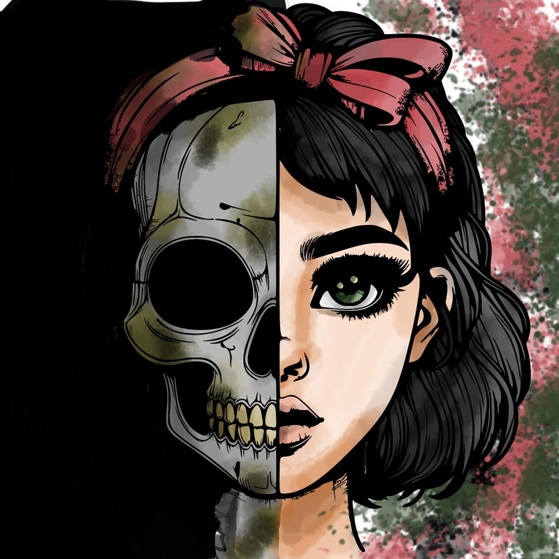 realistic girl with half skull mask