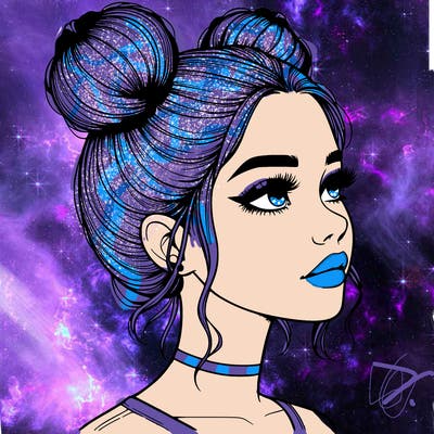 realistic girl with buns on the top of her head