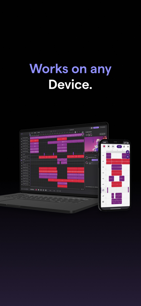 Soundtrap: Music Making Studio - Un portátil y un smartphone mostrando la interfaz del estudio musical Soundtrap para mostrar la compatibilidad entre dispositivos