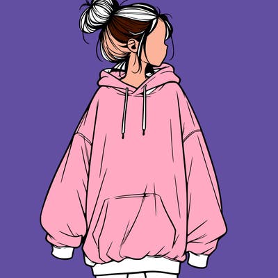 realistic girl with a oversized sweatshirt on and a bun