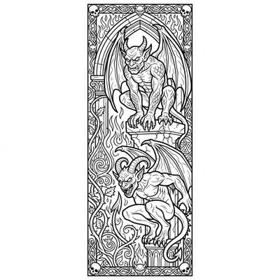 Delve into a world of dark fantasy with this captivating coloring bookmark featuring two formidable demonic gargoyles. Its intricate design, complete with fiery backdrops and Gothic elements, promises a uniquely thrilling coloring experience.