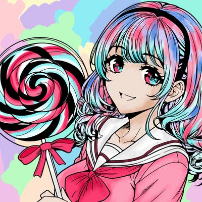 manga character woman candy realistic