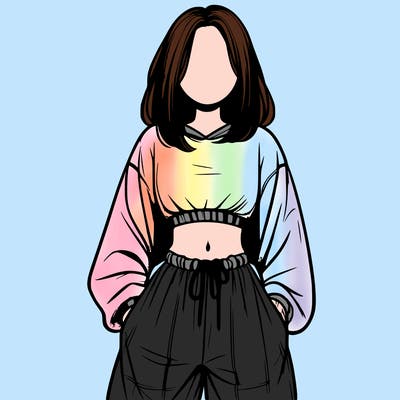 realistic girl faceless with baggy pants and a crop top