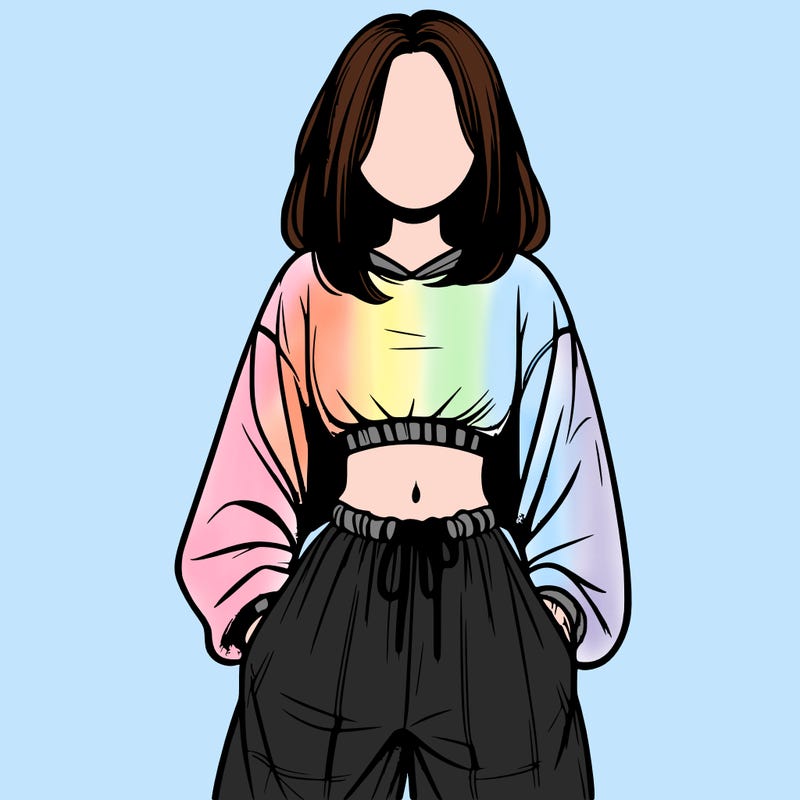 realistic girl faceless with baggy pants and a crop top