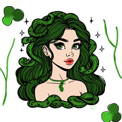 realistic girl with snakes as hair