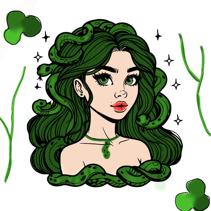 realistic girl with snakes as hair
