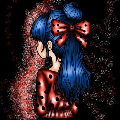 realistic girl  with hip length hair a bun and a big bow on the back of head