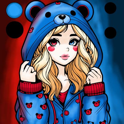 realistic girl in a animal pjs hoodie