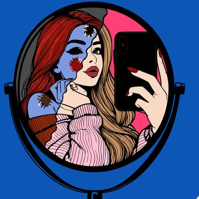 realistic girl taking mirror selfie beautiful