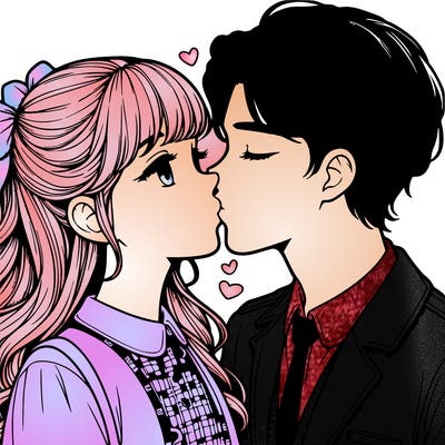 realistic girl and boy kissing