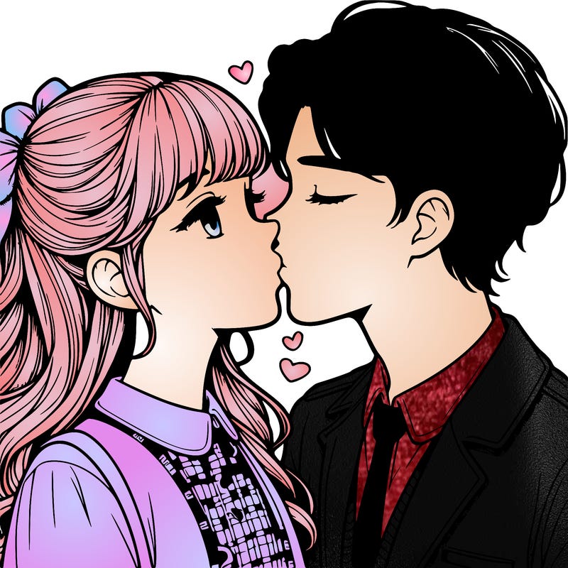 realistic girl and boy kissing