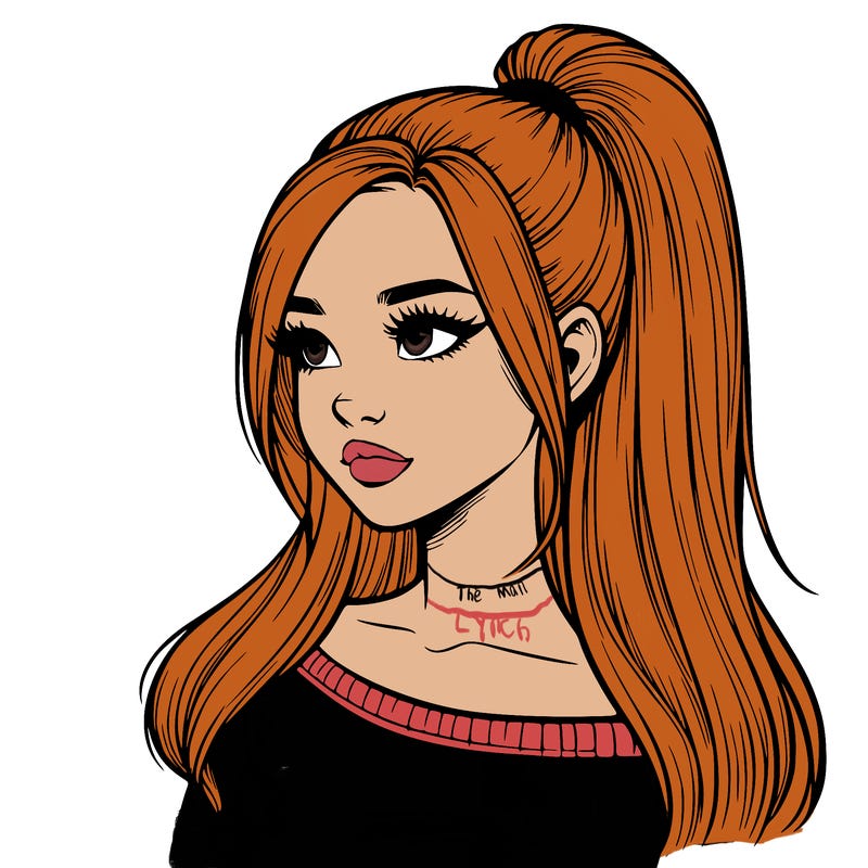 realistic girl with a high ponytail