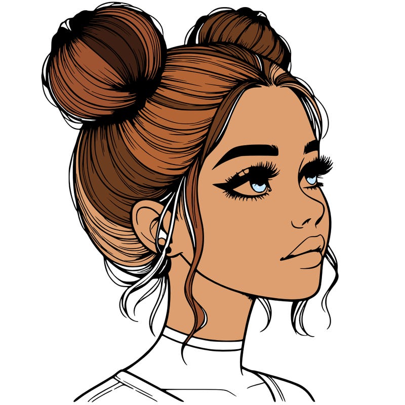 realistic girl with buns on the top of her head