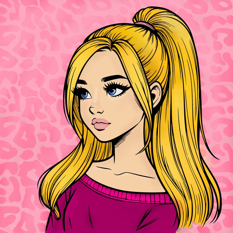 realistic girl with a high ponytail