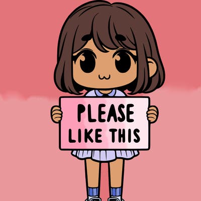 a girl holding a sign that says please like this one