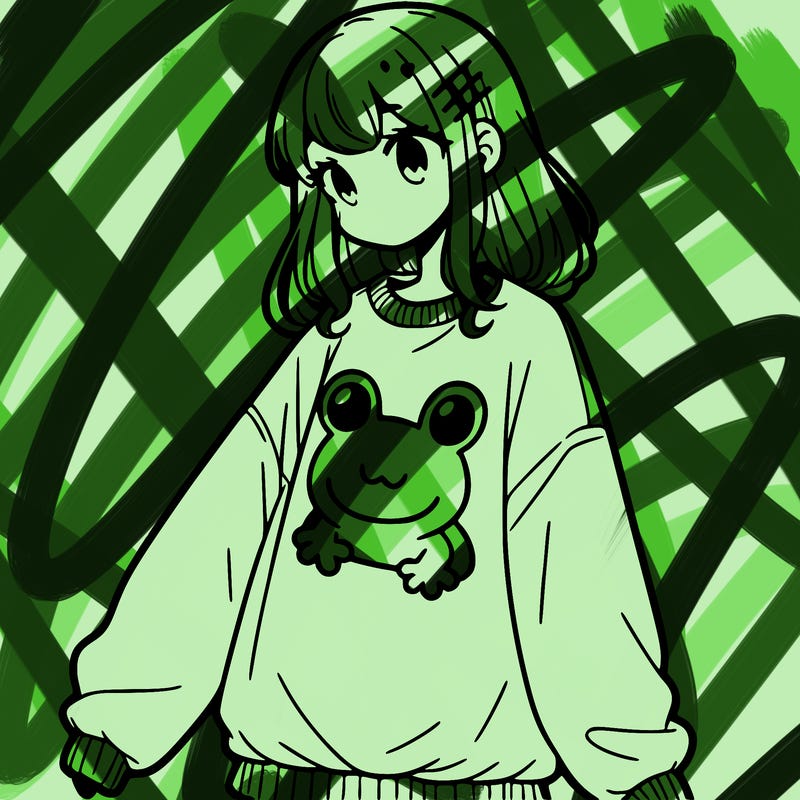 girl wearing frogging sweatshirt