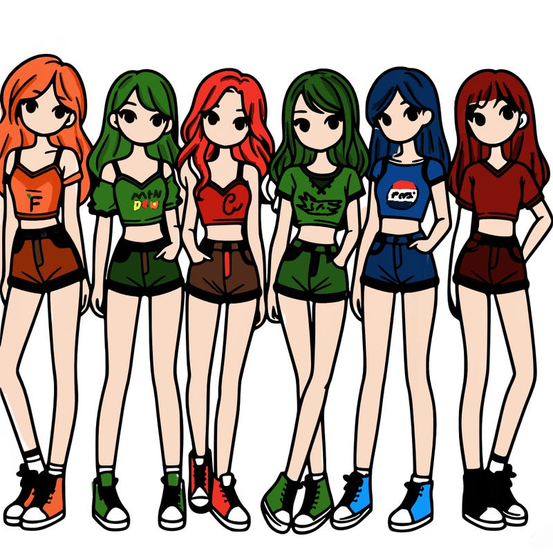 a group of girls wearing crop tops and shorts