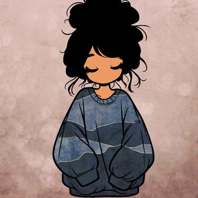 girl with baggy sweatshirt and messy bun