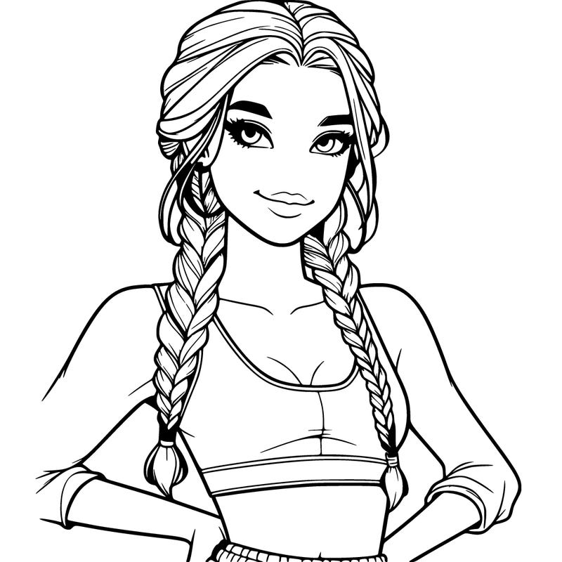 a realistic girl with a cut crop top with braids with a smirk