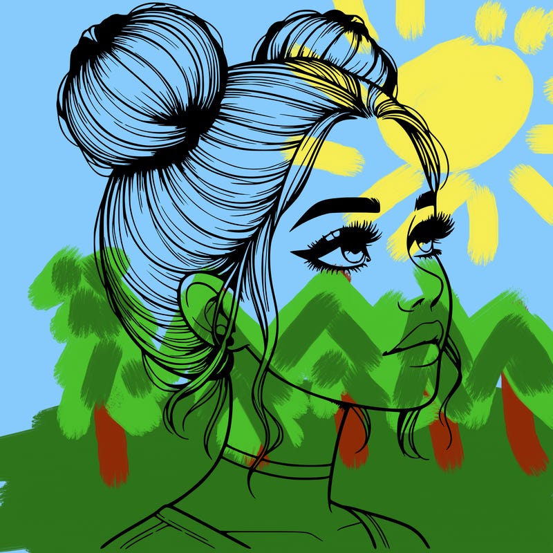 realistic girl with buns on the top of her head