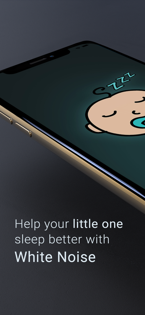 White Noise: Sleep Sounds - Écran de smartphone avec une illustration de bébé endormi et du texte sur le bruit blanc pour le sommeil
