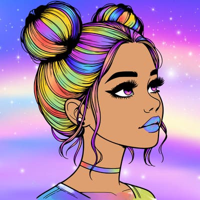 realistic girl with buns on the top of her head