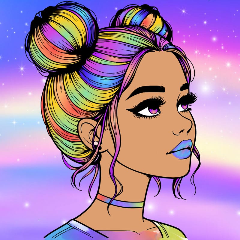 realistic girl with buns on the top of her head