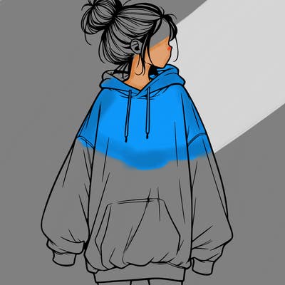 realistic girl with a oversized sweatshirt on and a bun