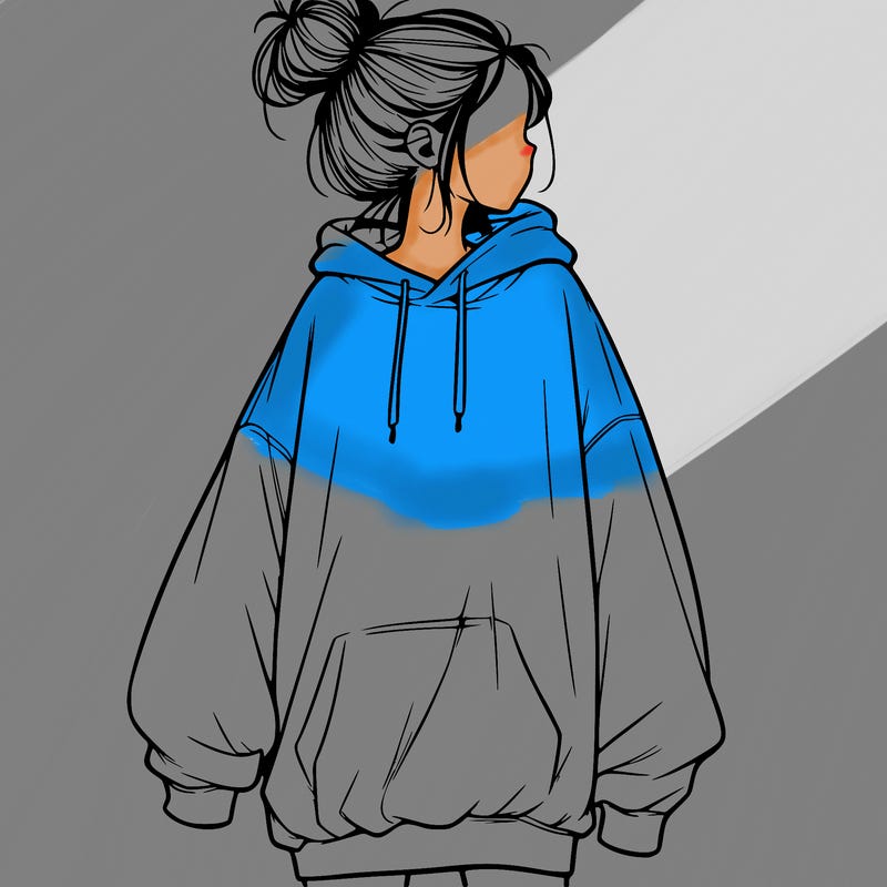 realistic girl with a oversized sweatshirt on and a bun
