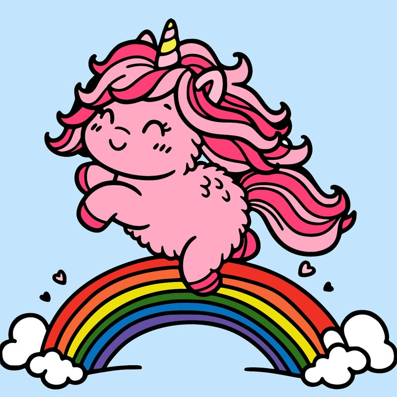 pink fluffy unicorn dancing on rainbows