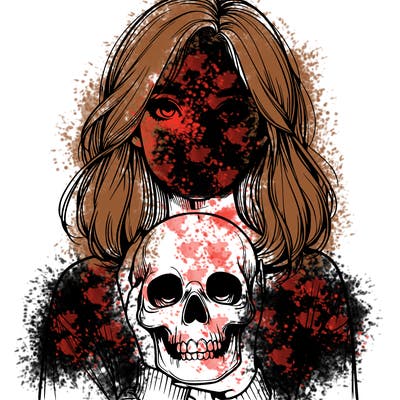 realistic girl holding a skull